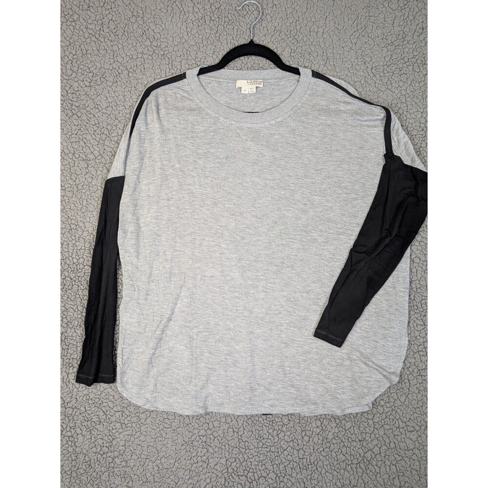 Label + Thread Elle Block Crew Gray Soft Long Sleeve With Black Sleeves Size Med